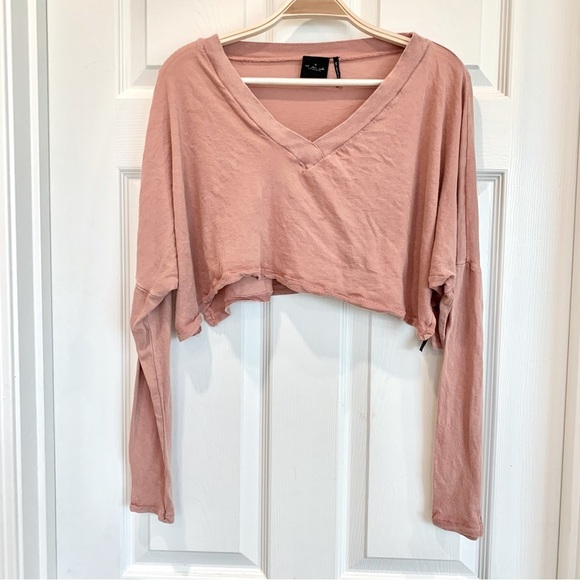 Dusty Rose Pink Dolman V-Neck Long Sleeve Crop Top - Picture 2 of 5